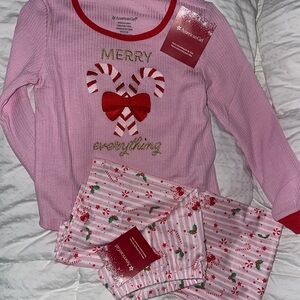 NWT- American Girl Pink Candy Cane Kids Pajamas- Size 7/8